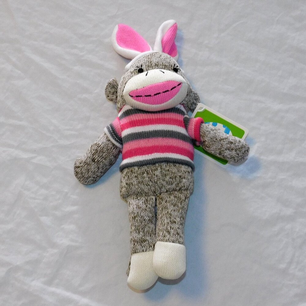 Girl Sock Monkey Bunny Rabbit Plush Stuffed Animal Easter Basket Pink Soft NEW